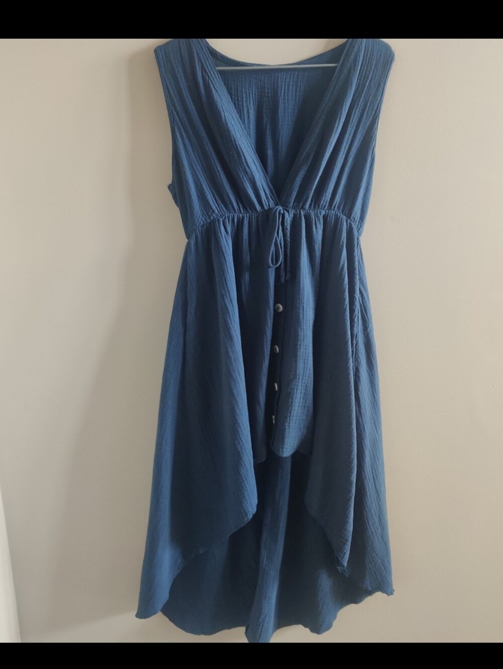 Navy Blue Linen Deep V Midi Dress